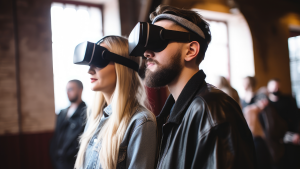 Two people wearing VR glasses.