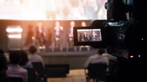 Video camera used to record a corporate event.